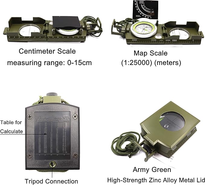 Military Compass Metal Lensatic Compass with Inclinometer