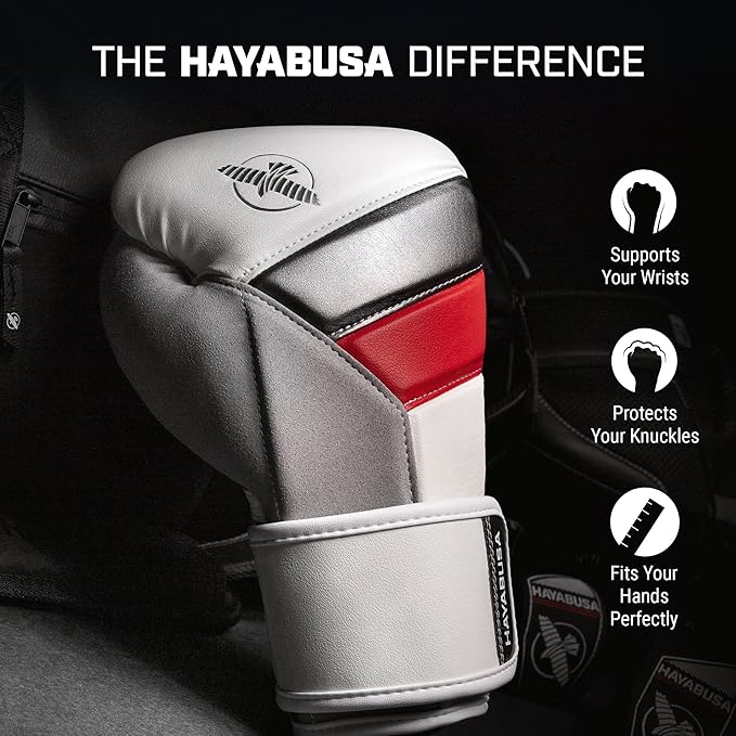 Hayabusa T3 Boxing Gloves for Men and Women Wrist and Knuckle Protection, Dual-X Hook and Loop Closure, Splinted Wrist Support, 5 Layer Foam Knuckle Padding