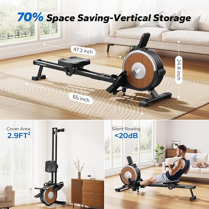 MERACH Rowing Machine, Magnetic Rower Machine for Home, 16 Levels of Quiet Resistance, Dual Slide Rail with Max 350lb Weight Capacity, App Compatible