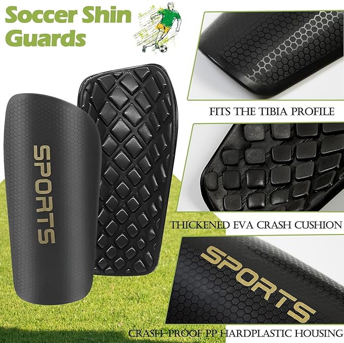 2 Pair Kids Grip Soccer Socks and 2 Pair Shin Guard Sleeves,1 Pack Shin Guards and 4 Shin Straps for Soccer Football Sports