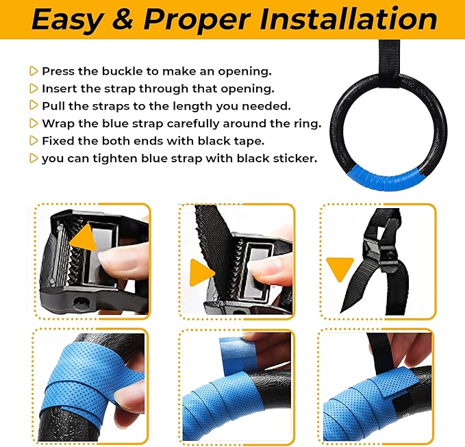 HMART Wooden Gymnastic Rings 1600Ibs Capacity with Loop 15ft Woven