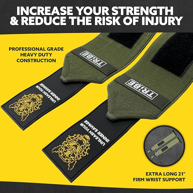 Heavy Duty Wrist Wraps and Lifting Straps - 21" Wrist Wraps for Weightlifting Men and 24" Wrist Straps for Weightlifting with Silicone Grip and Padding - Weight Lifting Wrist Wraps and Deadlift Straps