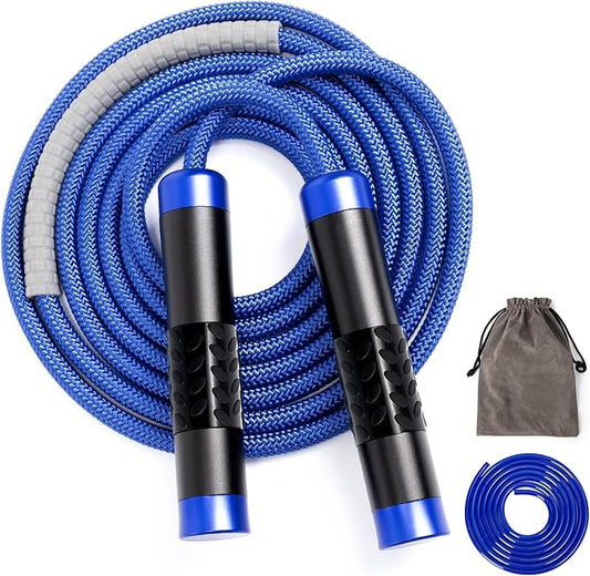 1LB Weighted Jump Ropes for fitness Women Men, Aluminum Handles for MMA, Boxing, CrossFit, Weight-loss Workouts, Tangle-Free Ball Bearing Rapid Speed Skipping Jump Rope with Adjustable 9mm Cotton & PVC Cord