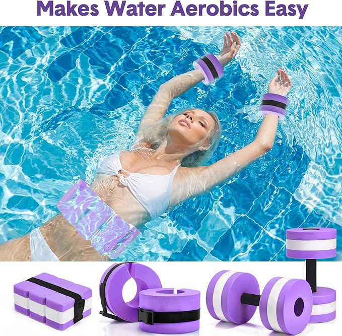 5 Pcs Aquatic Exercise Set Including 2 Ankle Swimming Weights 2 Lightweight Aquatic Exercise Dumbbells and Swim Belt Pool Exercise Equipment for Aquatic Aerobics Exercise