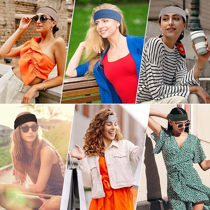 Headbands for Women Non Slip - Stylish Sports Hair Bands for Women's Hair - Soft Cotton Cloth Stretchy Headbands for Women for Yoga, Outdoor Exercise Running