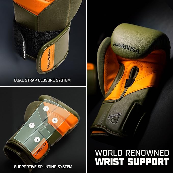 Hayabusa T3 Boxing Gloves for Men and Women Wrist and Knuckle Protection, Dual-X Hook and Loop Closure, Splinted Wrist Support, 5 Layer Foam Knuckle Padding