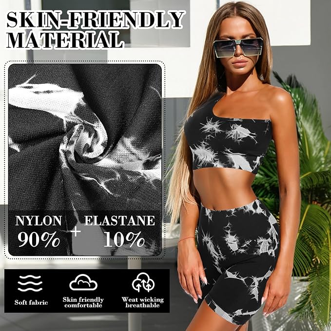 4 Pcs Women's Workout Sets Pilates Exercise Outfit Ribbed Scoop Neck Sports Bra Shorts Leggings Gym Clothes Set