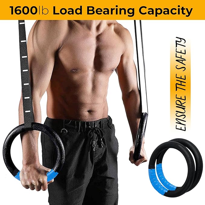 HMART Wooden Gymnastic Rings 1600Ibs Capacity with Loop 15ft Woven