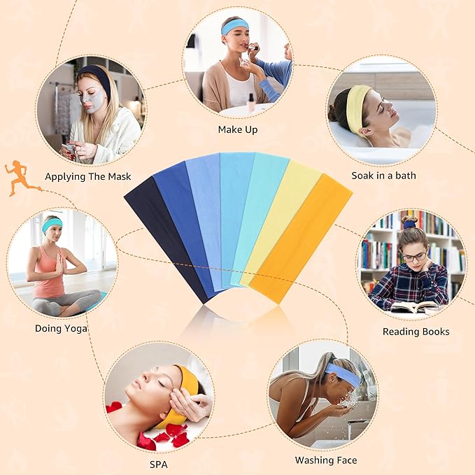 Headbands for Women Non Slip - 7PCS Fashion Sports Hair Bands for Women's Hair, Soft Cotton Cloth Stretchy Headbands for Women for Workout Yoga Running