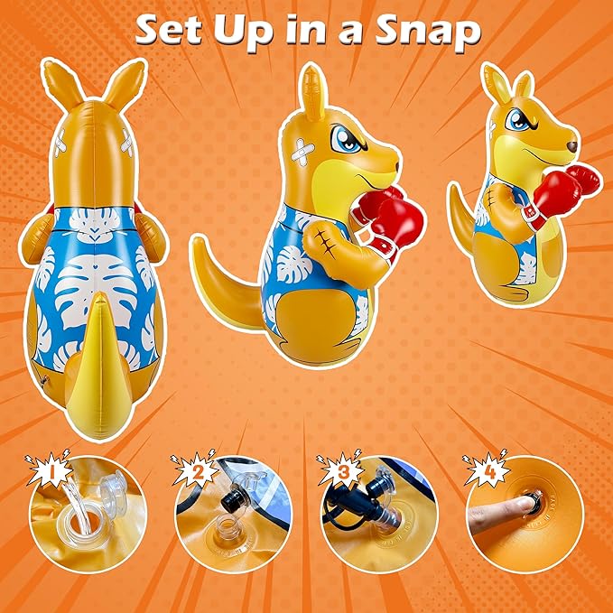 Kids Punching Bag 3-8 with Air Pump, Toddler Punching Bags for Kids, Inflatable Dinosaur Toy with Bounce- Back Action, Safe Gifts for Boys & Girls Age 3-5 Add Tossing Game