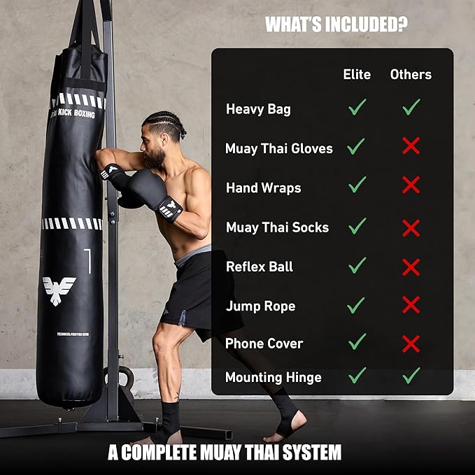 6 Ft Tall Muay Thai Punching Bag Set - Heavy Bag, Training Gloves, Hand Wraps for Kickboxing Heavy Bag, MMA 100 Lbs Bag (Unfilled)