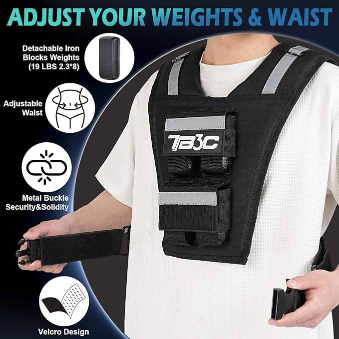 Adjustable Weighted Vest Men 19lbs/ 30lbs/ 40lbs Weights with Reflective Stripe, Weight Vest Woman Workout Vest for Crossfit, Calisthenics, Running & Walking.