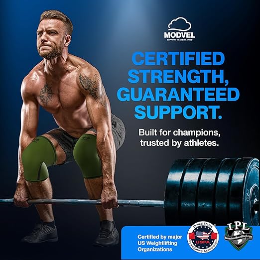 Modvel 7mm Neoprene Knee Sleeves for Men & Women Weightlifting & Powerlifting – Compression Knee Sleeve Support for Squats, Gym, Training – USPA, IPL Approved – Medium Green (Pair)