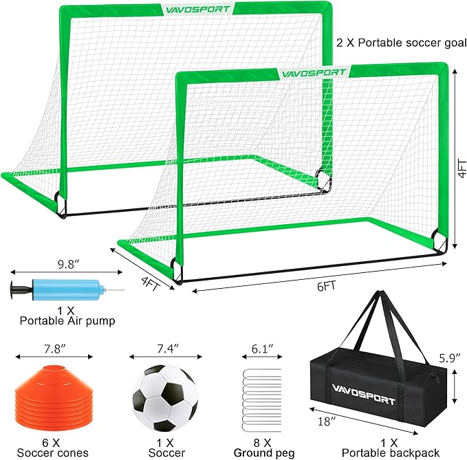 Kids Soccer Goals for Backyard Set - 2 6x4 ft
