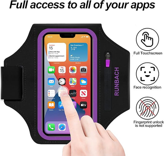 Armband for iPhone 16 Pro Max/16 Plus/15 Pro Max/15 Plus/iPhone 14 Pro Max/14 Plus/13,12,11 Pro Max/XS Max,Water Resistant Sport Armband with Zipper Slot for Airpods and Keys (Purple)
