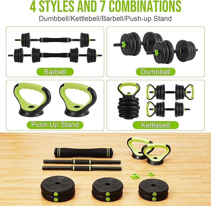 4-In-1 Adjustable Dumbbell Weights, Adjustable Dumbbell Set Used As Dumbbells, Barbells, Kettlebells and Push-Up for Home Gym, Round Head