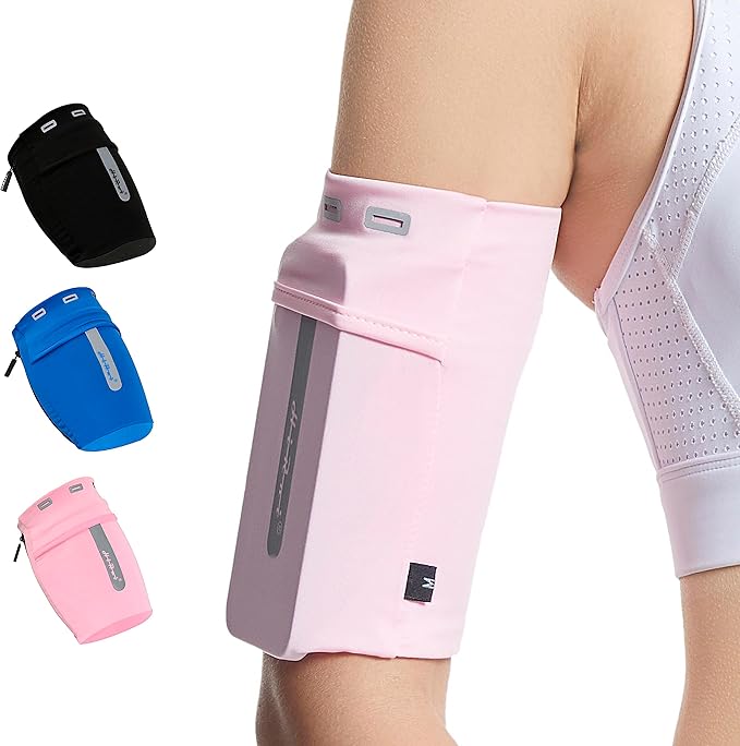 HiRui Running Armband Sleeve Universal Sports Armband Cell Phone Holder Armband for Exercise Workout, Compatible with iPhone 16/15/14/13/Plus/Pro Samsung Galaxy All Phones (L, Pink)