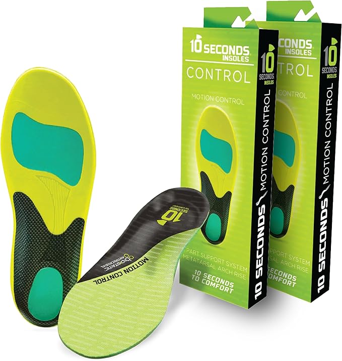 10 Seconds 3210 Motion Control Shoe Insoles, M 7, W 9 (2 Pack)