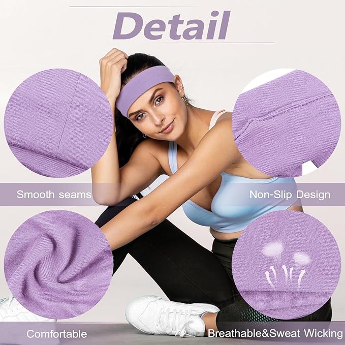 Headbands for Women Non Slip - 7PCS Fashion Sports Hair Bands for Women's Hair, Soft Cotton Cloth Stretchy Headbands for Women for Workout Yoga Running