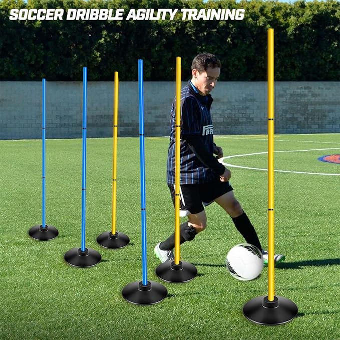 Agility Training Poles Set (Rubber Base with 3.3ft/1m 4.9ft/1.5m Poles)