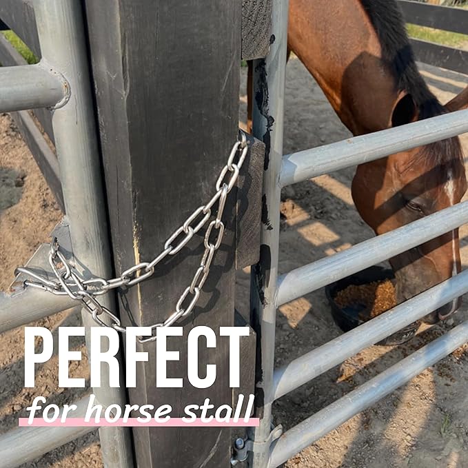 20 inches Heavy Duty Chain Link Fence Gate Chains 900lbs Capacity - Stainless Steel Chain Locks for Outside, Metal Chain for Horses Goats Dogs Stall Barns and Fence Gates, Black, 2 Pack