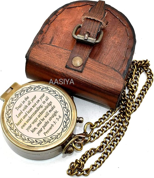 AASIYA Brass Nautical Pocket Compass with Chain and