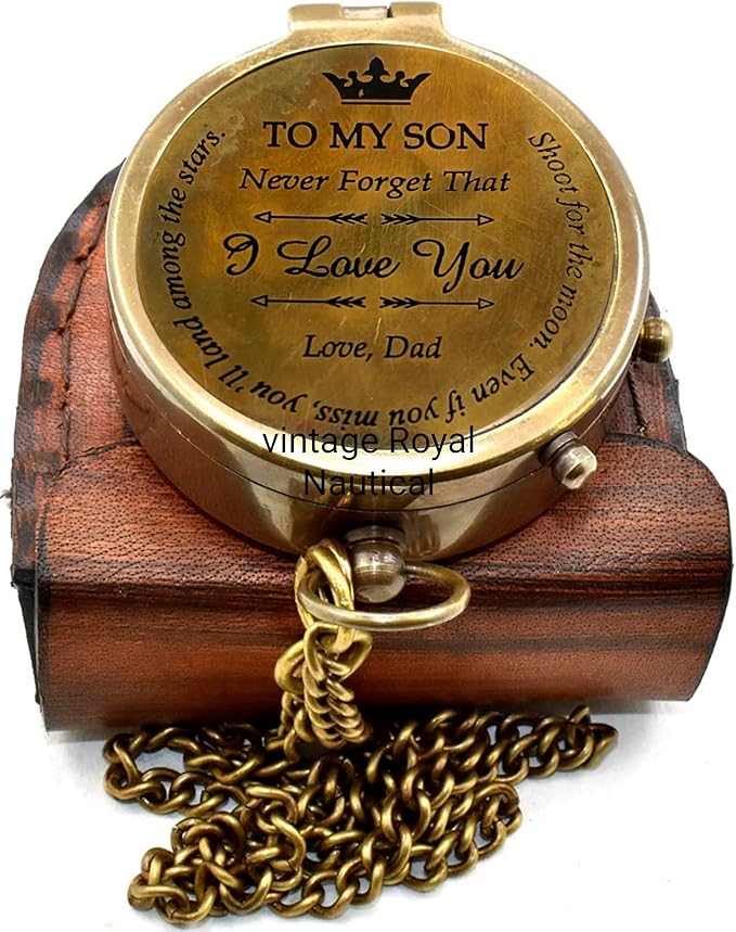 AASIYA Brass Chain Compass with Leather Case