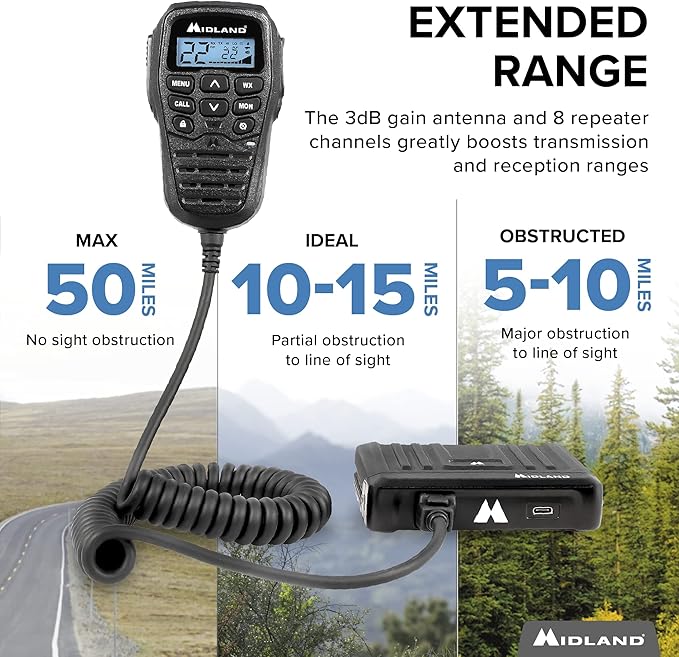 Midland – MXT275VP4-15 Watt GMRS MicroMobile® Two-Way Radio 3dB gain