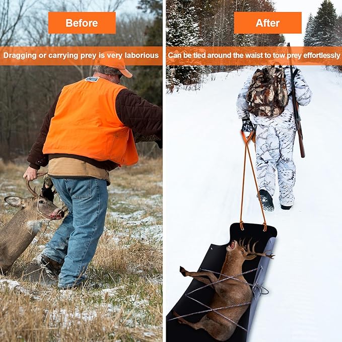 2 Pcs Deer Drag Sleds Deer Sled Game Hauler with 2 Pcs Heavy Duty Drag Strap for Duck Hunting Ice Fishing Accessories Rope Pulling Harness for Hunting Gift