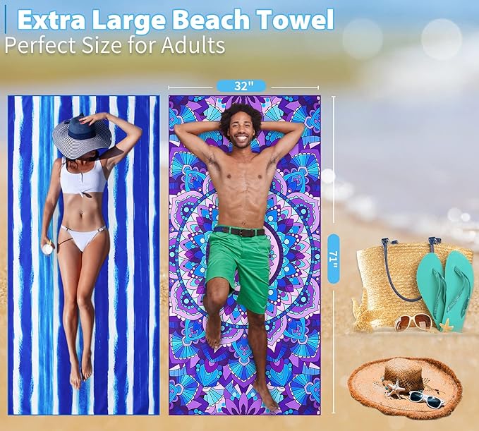 4 Pack Lightweight Thin Beach Towel Oversized 71"x32"