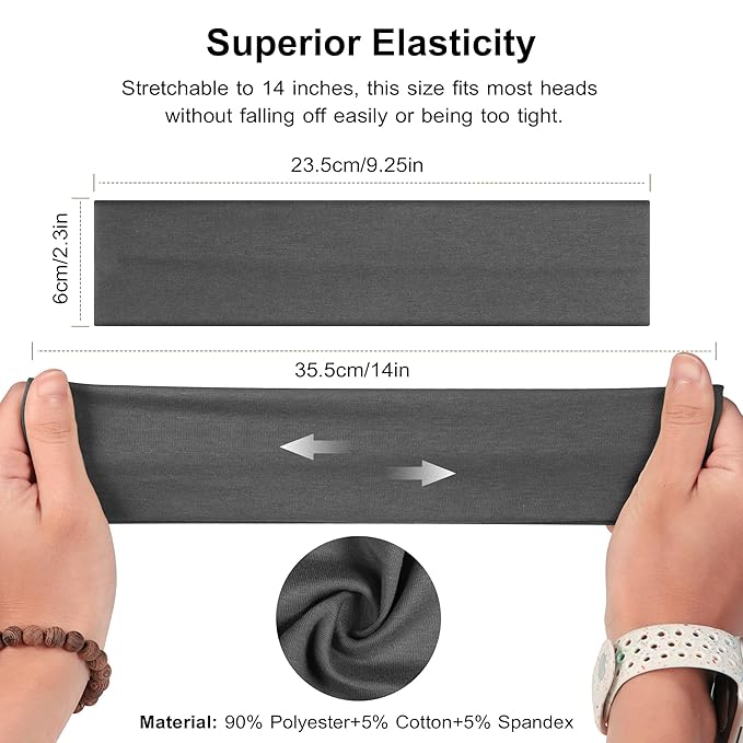 Headbands for Women Non Slip - Stylish Sports Hair Bands for Women's Hair - Soft Cotton Cloth Stretchy Headbands for Women for Yoga, Outdoor Exercise Running - 8 Pack