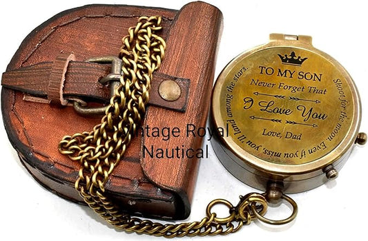 AASIYA Brass Chain Compass with Leather Case