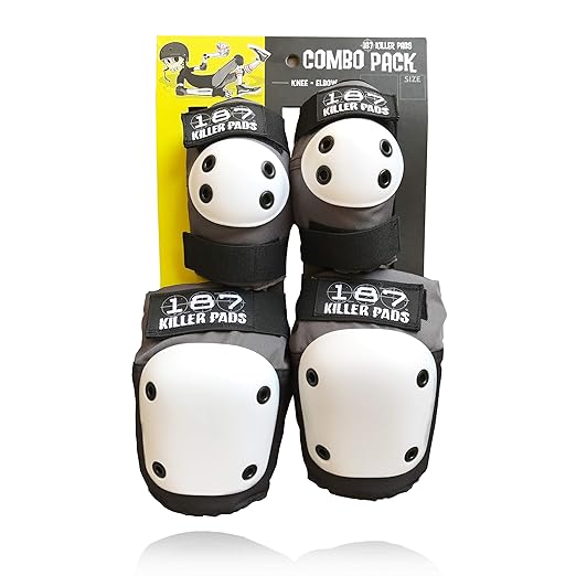187 Killer Pads Knee Pads, Elbow Pads Combo Pack, Grey, Small/Medium