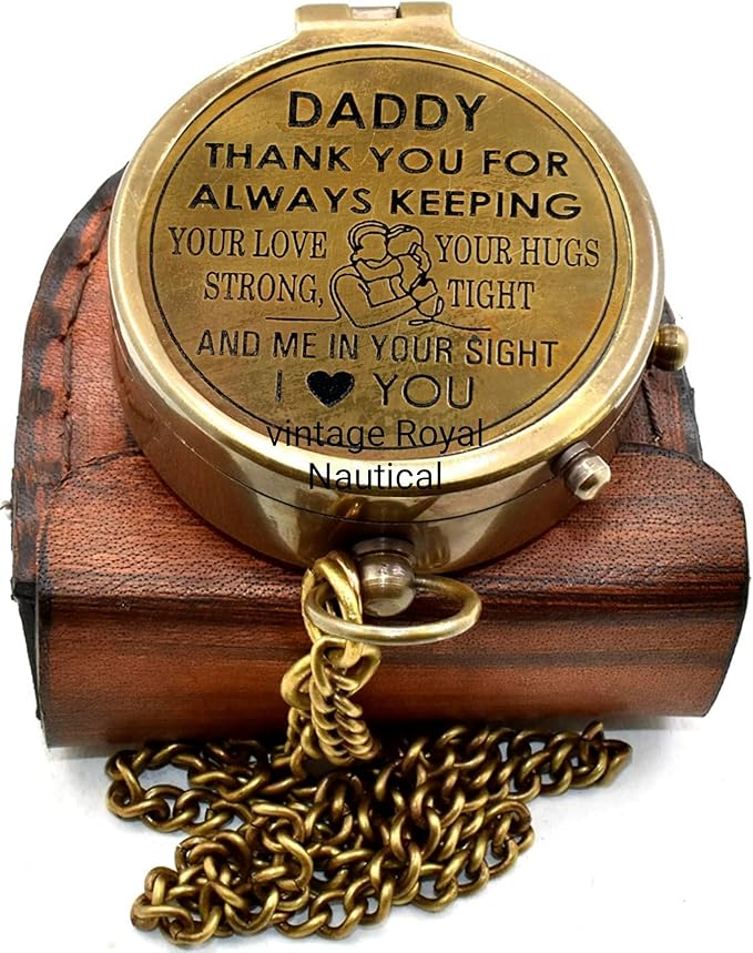 AASIYA Brass Pocket Chain Compass with Leather Case