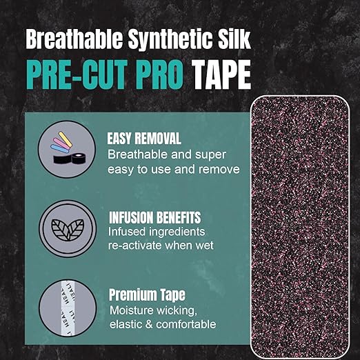 Heali Kinesiology Tape with Magnesium and Menthol, 20 Pcs Precut Strips, K Tape Roll, Knees, Physical Therapy Sports Tape for Muscle and Joint Pain Relief, Water Resistant, Pink Splatter