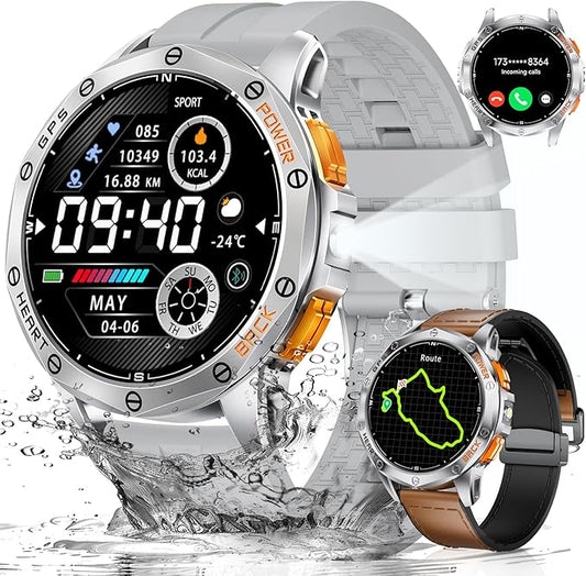 LIGE GPS Military Smart Watch for Men, LED Flashlight/Compass/45 Days Battery/IP68 Waterproof 1.43'' AMOLED Smartwatch, 100+ Sports Modes Fitness Smart Watch, Rugged Smart Watches for Android iOS