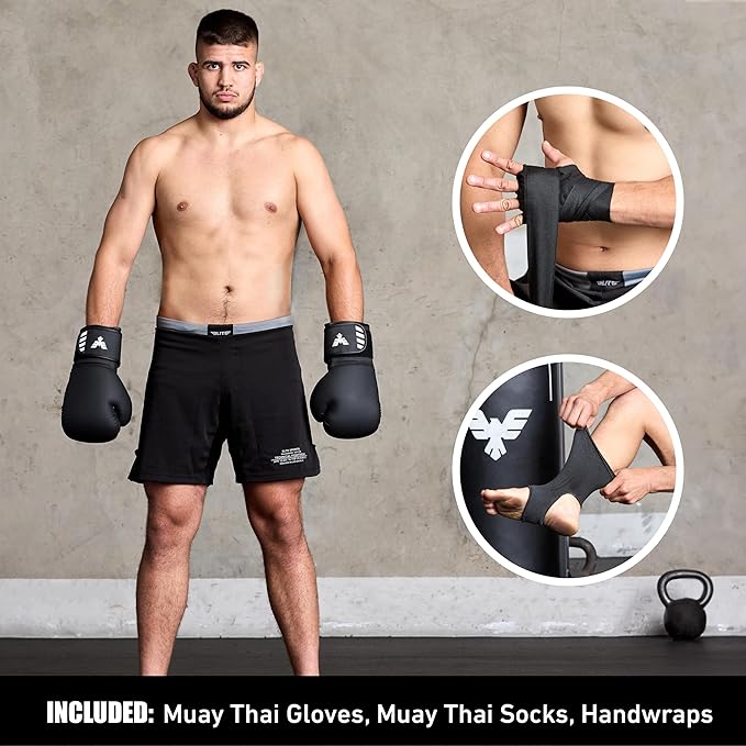 6 Ft Tall Muay Thai Punching Bag Set - Heavy Bag, Training Gloves, Hand Wraps for Kickboxing Heavy Bag, MMA 100 Lbs Bag (Unfilled)