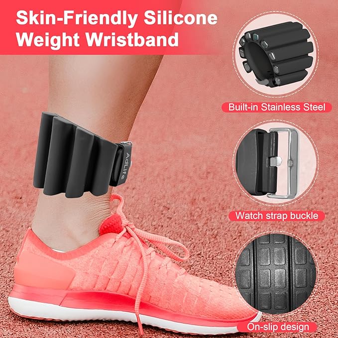 ADLIFE Adjustable Wrist Ankle Weights for Women Men Kids, 2 Lbs Wearable Arm Leg Weights Set of 2(1 Lb Each), Weighted Wristbands Exercise Weights for Walking Running Pilates Yoga Home Gym Workout