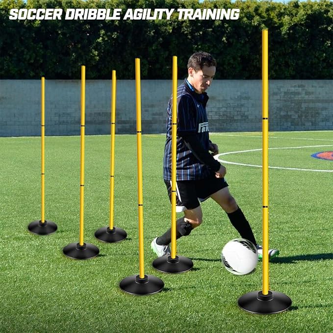 Agility Training Poles Set (Rubber Base with 3.3ft/1m 4.9ft/1.5m Poles)