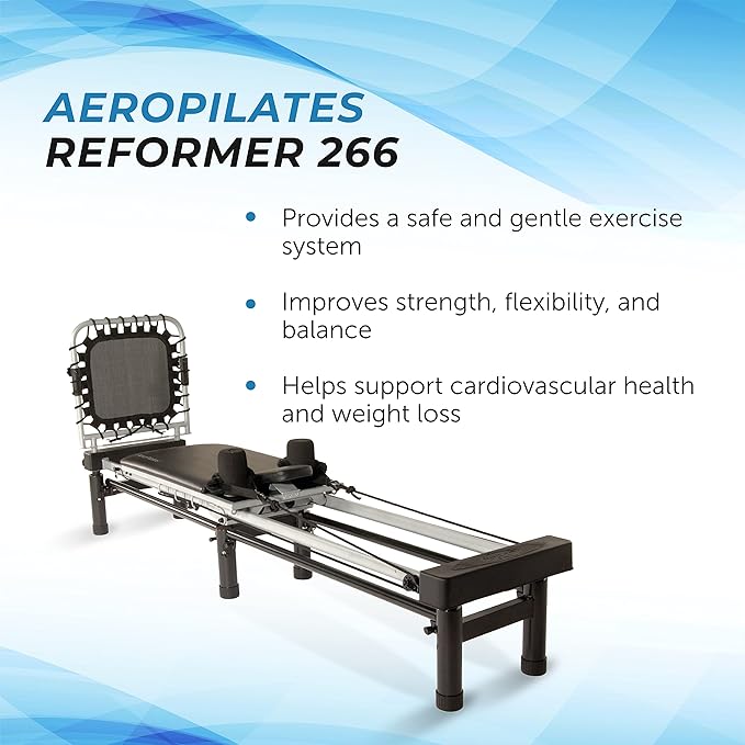 AeroPilates Reformer - Pilates Reformer Workout Machine for Home Gym - Cardio Fitness Rebounder- Up to 300 lbs Weight Capacity, Black