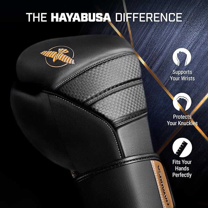 Hayabusa T3 Boxing Gloves for Men and Women Wrist and Knuckle Protection, Dual-X Hook and Loop Closure, Splinted Wrist Support, 5 Layer Foam Knuckle Padding
