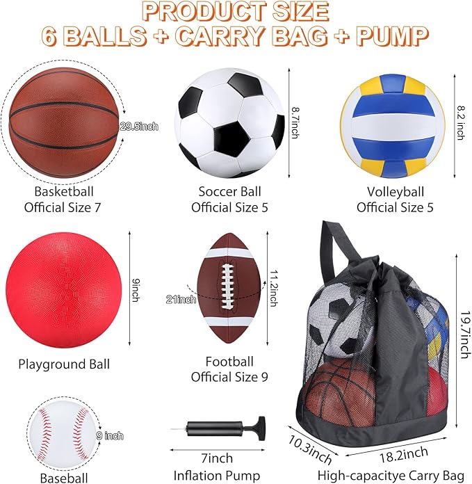 Libima 6 Pcs Multi Sport Ball Set Official