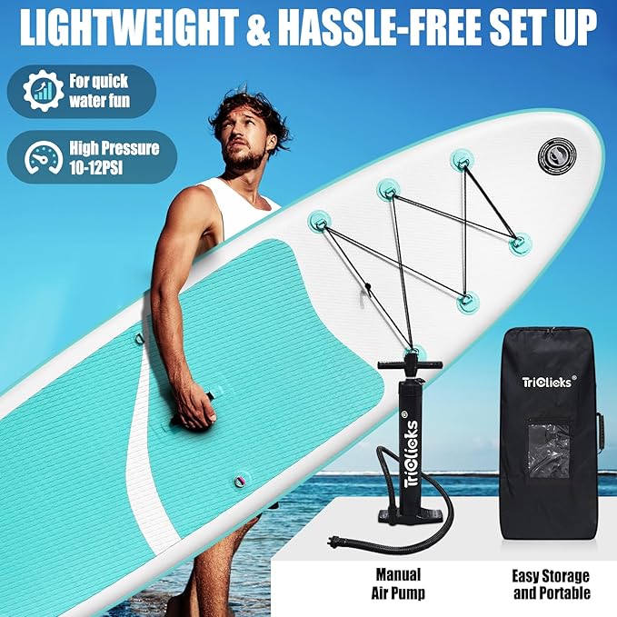 10' Inflatable Stand Up Paddle Board, Ultra-Light Wide Yoga Board for All Skill Levels with Premium SUP Paddleboard Accessories, 84L Waterproof Bag, Non-Slip Comfort Deck for Youth & Adults