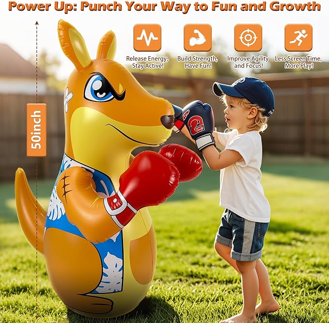Kids Punching Bag 3-8 with Air Pump, Toddler Punching Bags for Kids, Inflatable Dinosaur Toy with Bounce- Back Action, Safe Gifts for Boys & Girls Age 3-5 Add Tossing Game
