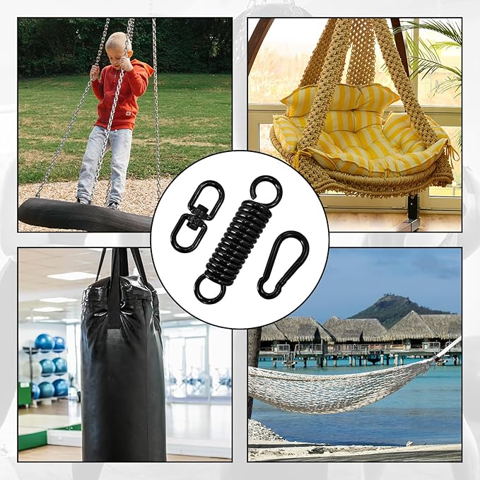 Heavy Bag Spring Punching Bag Hanging Kit with Swivel & 2 Carabiners, 360° Rotational Heavy Duty Punching Bag Hanger Mount Accessory for Boxing Bag, Heavy Bag, Gym Swing, Trapeze