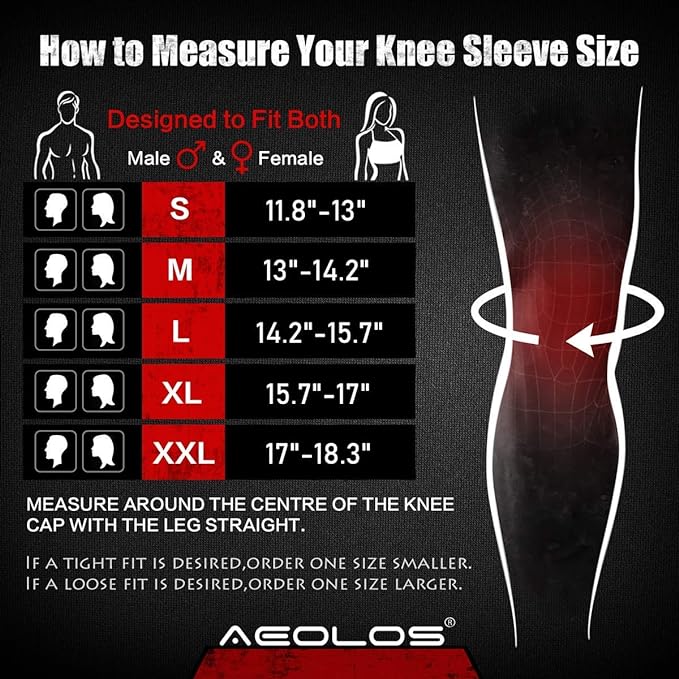 AEOLOS Knee Sleeves (1 Pair)，7mm Compression Knee Braces for Heavy-Lifting,Squats,Gym and Other Sports (Medium, Black)
