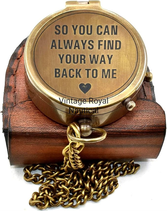 AASIYA Brass Nautical Pocket Compass with Chain and