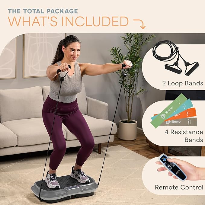 Lifepro Waver Vibration Plate Exercise Machine – High-Intensity Vibration for Muscle Activation, Full-Body Workout Vibrating Platform with Loop Bands, Fitness Equipment for Strength Toning & Fat Loss