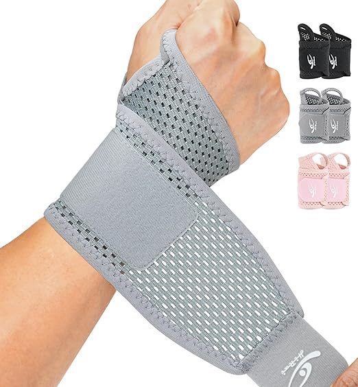 HiRui 2-Pack Ultra-Thin Mesh Wrist Wraps - Breathable, Adjustable Wrist Support for Workouts & Daily Use - Unisex Wrist Brace for Pain Relief, Tendonitis, Carpal Tunnel - One Size Fits All (Gray)