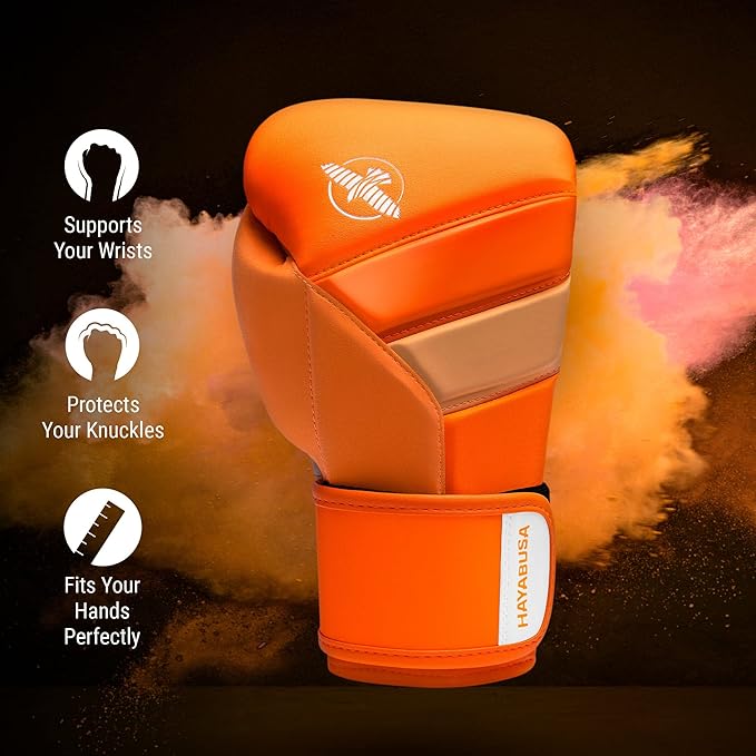 Hayabusa T3 Boxing Gloves for Men and Women Wrist and Knuckle Protection, Dual-X Hook and Loop Closure, Splinted Wrist Support, 5 Layer Foam Knuckle Padding